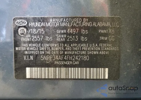 2015 Hyundai Sonata Sport из США, поврежденный, VIN 5NPE34AF4FH242180